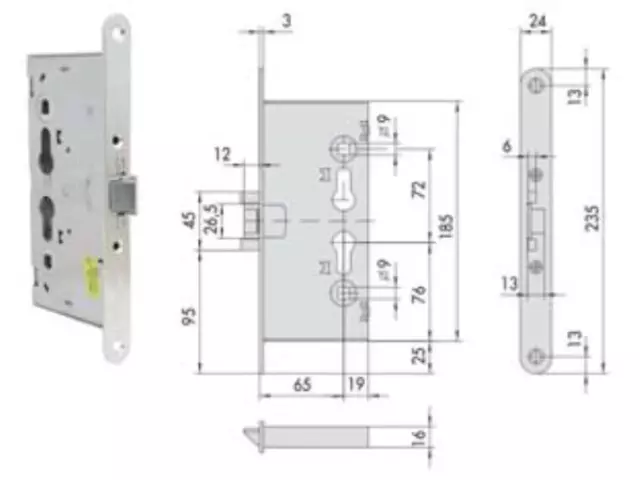 Serratura da infilare per porte tagliafuoco 43020 - mm.65 (43020650) 1 pezzi Cis