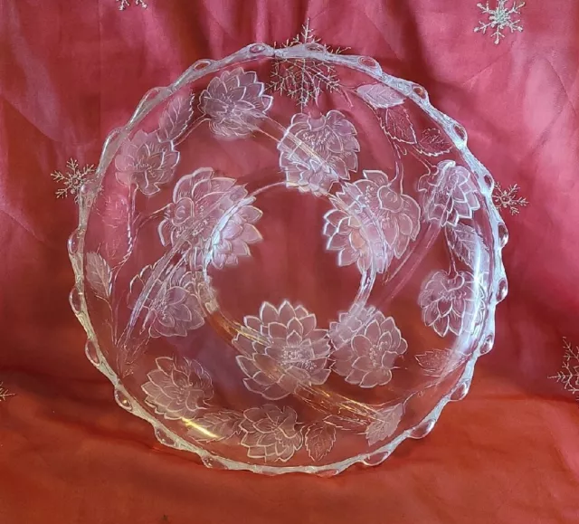 Vintage Crystal Clear Studios Sectioal Serving Platter Chrysanthemum 13"