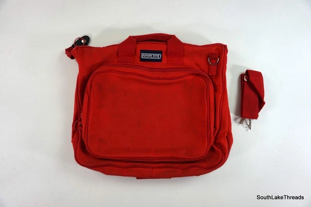 Vintage Lands End Deluxe Rigger Canvas Leather Garment Bag Red USA Rare
