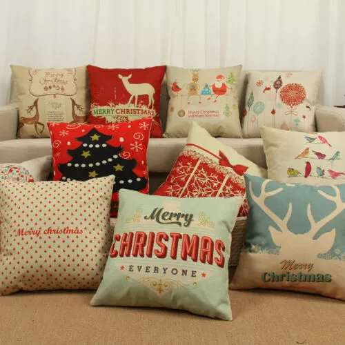 Christmas Pillow Cover Santa Cotton Linen Sofa Car Throw Cushion Home Decoration 3