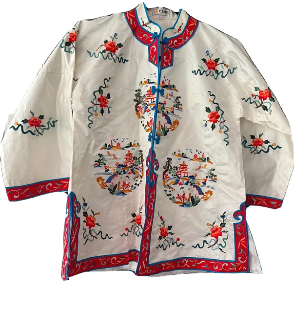 Esme Vintage Chinese Embroidered Silk Rayon Kimono Jacket Child 14 Or Women’s XS Esme Vintage Chinese Embroidered Silk Rayon Kimono Jacket Child 14 Or Women’s XS