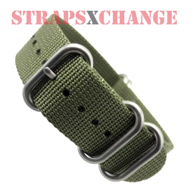 PREMIUM ZULU ®  5 Ring KHAKI ARMY GREEN military diver's watch strap band SS