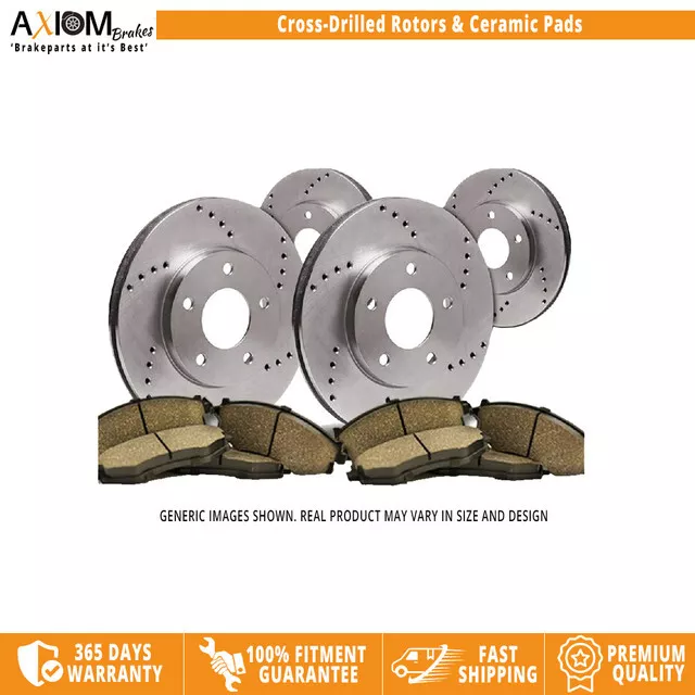 4 Disc Brake Rotors Cross Drilled 8 Ceramic Pads Front Rear Kit  Premium Brakes