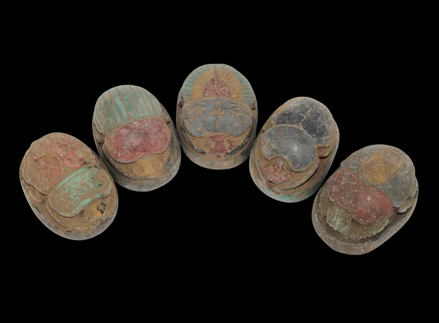 COLLECTINO de 5 ESCARABAJO EGIPCIO ANTIGUO RARO Piedra tallada (EGYCOM)