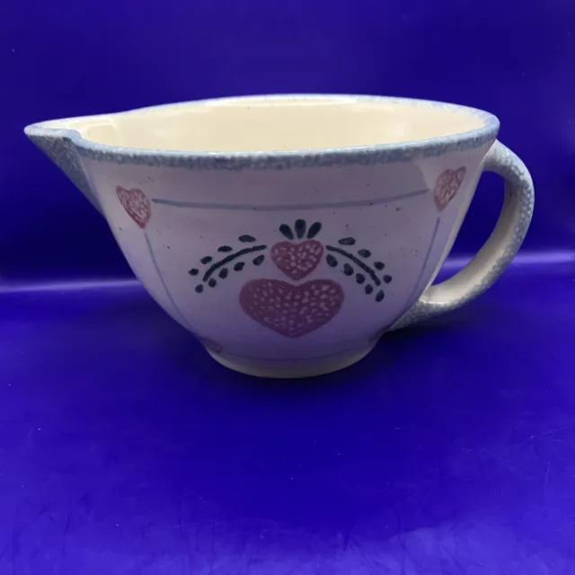 1997 Teamson Country Heart Blue  & Pink Spongeware Mixing Bowl w Handle & Spout