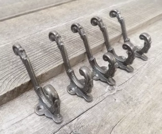 5 Coat Hooks Iron Vintage Antique Look Hat Hook Key Bath Hardware Silver Small