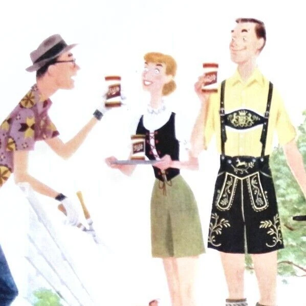 1957 Schlitz Beer Original 2-Page Spread Print Ad Schlitzerland USA