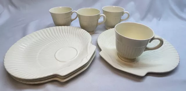 Wedgwood Etruria & Barlaston Shell Snack Plate & Cup Luncheon Set of 4 - Good