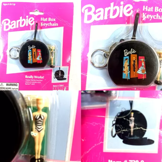 Barbie Hat Box Keychain With Mini Barbie Doll Figurine #728-0 New Vintage 1999