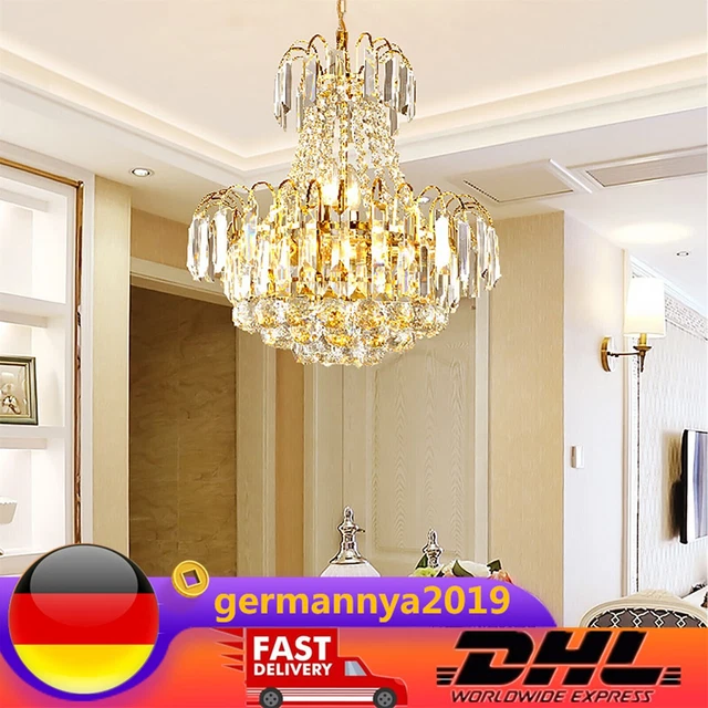 Luxus K9 Clear Kristall Kronleuchter Gold LED Deckenleuchte Deckenlampe E14