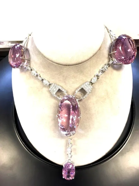 New Huge Custom VVS-Flawless 515 ct Kunzite diamond Platinum necklace Choker