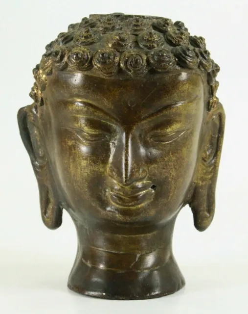 = FINEST Antique 17th/18th c. Gilt Bronze Head of Buddha, Southeast Asia
