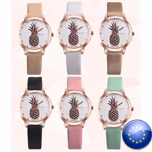 Relojes De Pulsera Mujer Cuero Sintetico Cuarzo Acero Moda Piña Fruta Hombre Uni