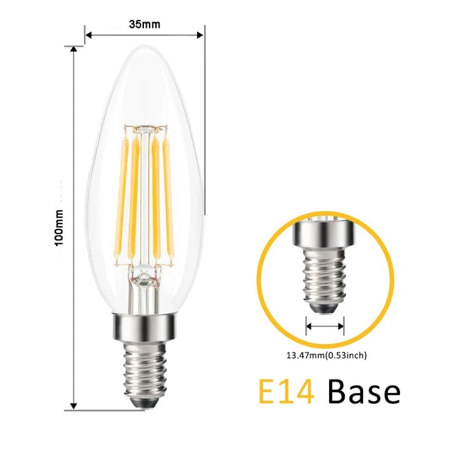 E14 4W SES Edison Candle LED Filament Light Bulb Energy Saving Warm White 2700K