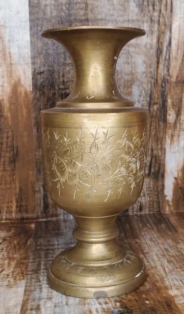 Vintage Brass Vase from India Flower Floral Engraved Vase 6” numbered