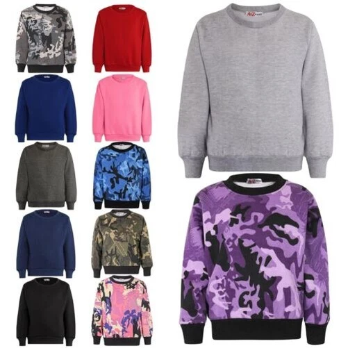 Bambine Unisex Tinta Unita Maglione Girocollo Pullover Maniche Lunghe Felpa