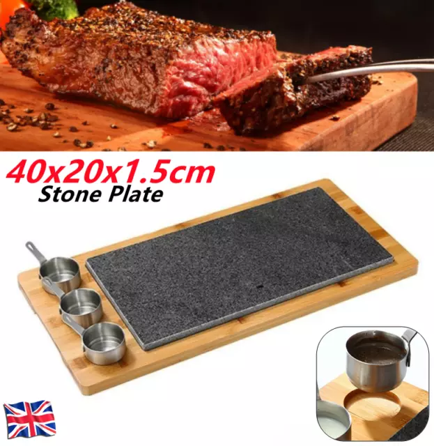 200℃ Hot Stone Cooking Steak Set Black Rock Grill Restaurant Hibachi W/Sauce Cup