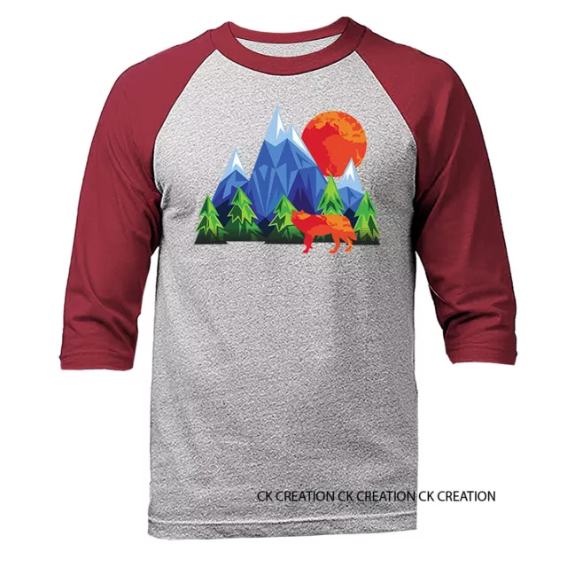 Geometric Wolf Animals Graphic Raglan 3/4 Sleeve Tee