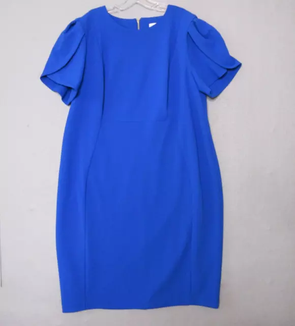 Calvin Klein Dress Women Plus 20W Blue Sheath Flutter Sleeve Career Classic Zip