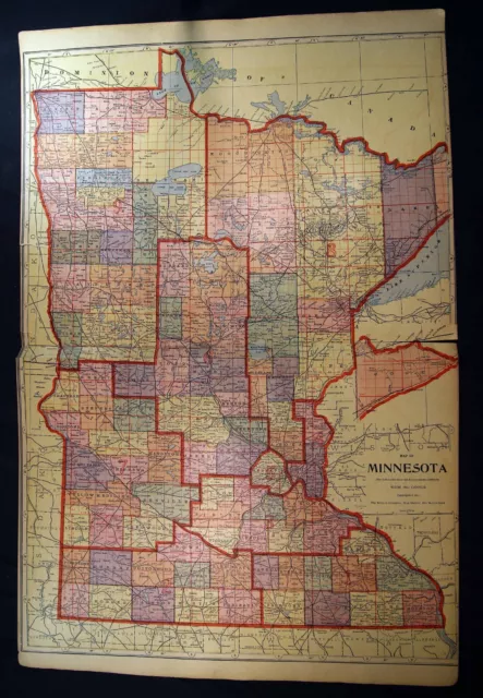 1912 Map State of Minnesota Original Color 15" x 23"