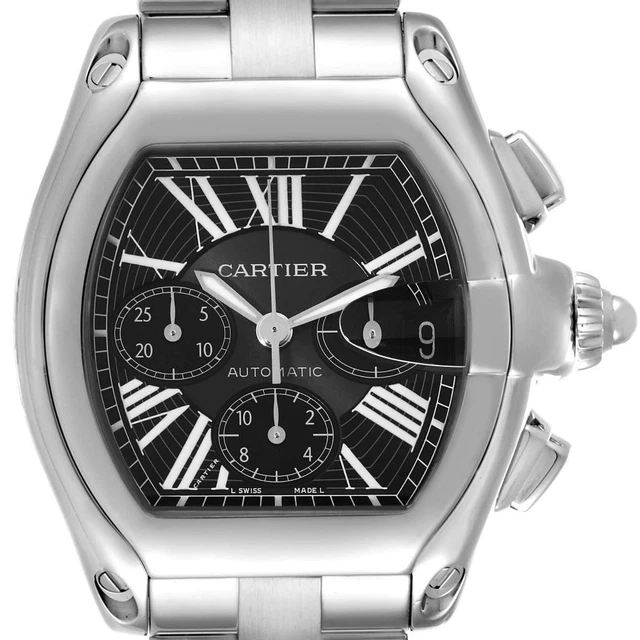 Cartier Roadster XL Chronograph Black Dial Steel Mens Watch W62020X6 Papers Cartier Roadster XL Chronograph Black Dial Steel Mens Watch W62020X6 Papers