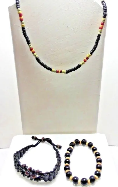 Hawaiian Wood Beads Necklace Round Bead Koa Seed Bracelets 16 In Choker