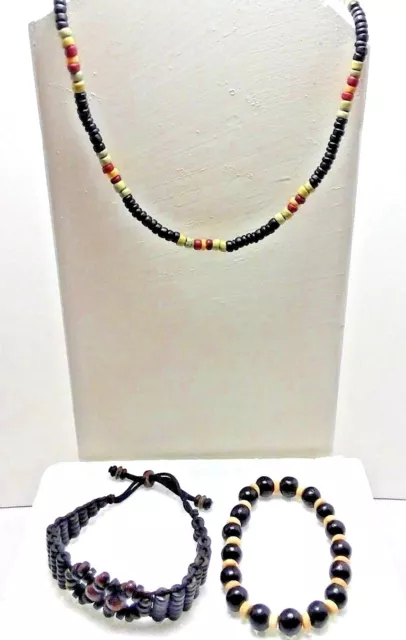 Hawaiian Wood Beads Necklace Round Bead Koa Seed Bracelets 16 In Choker