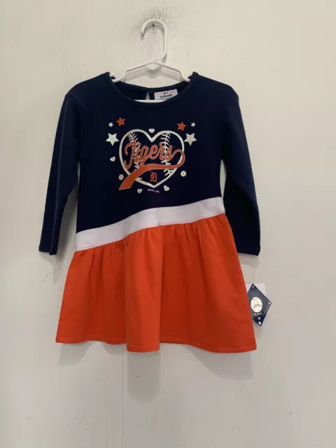 Detroit Tigers Toddler Cheer Girls Dress Long Sleeves Blue Orange Size 2T NWT