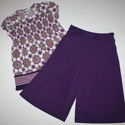Byer Girl Girl's Purple Flower Top and Wide Leg Cropped Pants Outfit Set size 5