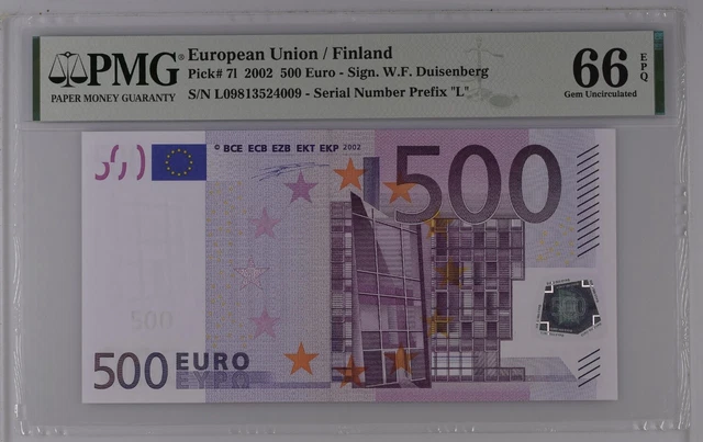 FINLAND 500 Euro 2002 L-serie, Duisenberg Sign, PMG 66 FINLAND 500 Euro 2002 L-serie, Duisenberg Sign, PMG 66
