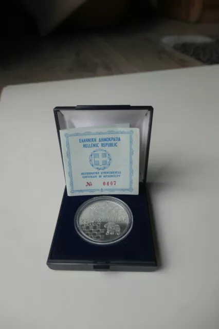 Griechenland 500 Drachmen 1988 Proof , Silber. Schacholympiade, original Etui