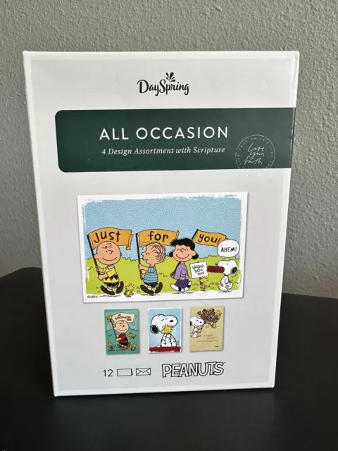 DaySpring Peanuts Box of 12 All Occasion Boxed Greeting Cards Snoopy Woodstock