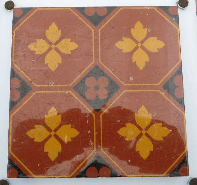 Victorian Minton's China Works Gothic Floor Tile - Brown & Black