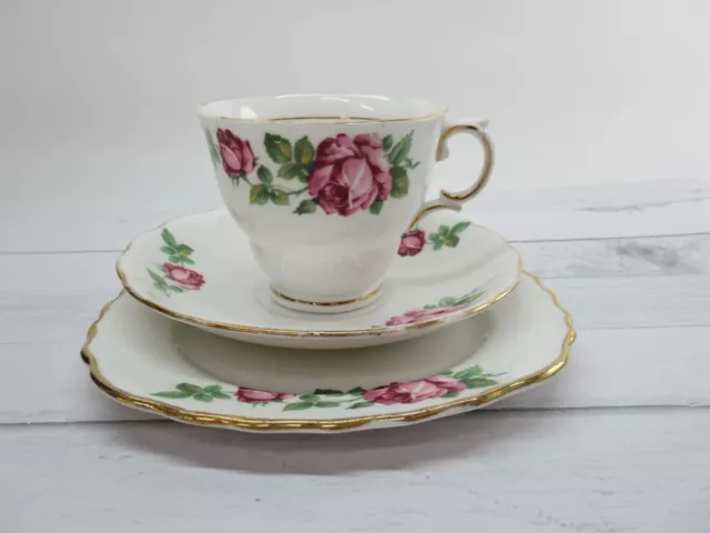 Vintage Teacup Set Colclough Bone China 1940s Pink Rose Trio England.