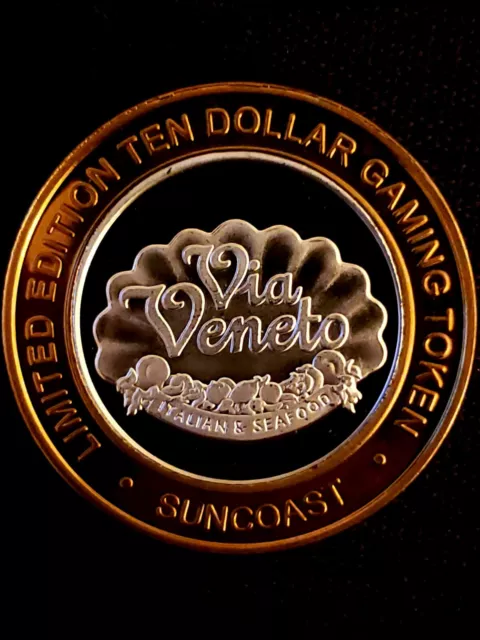 $10 Suncoast Hotel & Casino Via Veneto .999 Silver Strike, Las Vegas, NV.