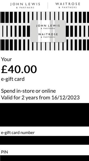 JOHN LEWIS E GIFT Card Voucher 40 39.00 PicClick UK