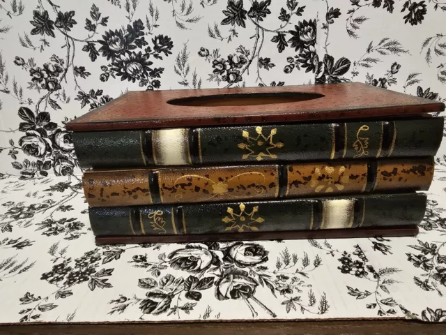 Wooden Antique Book Tissue Box Cover Rectangular Tissue Holder Dispenser Paper