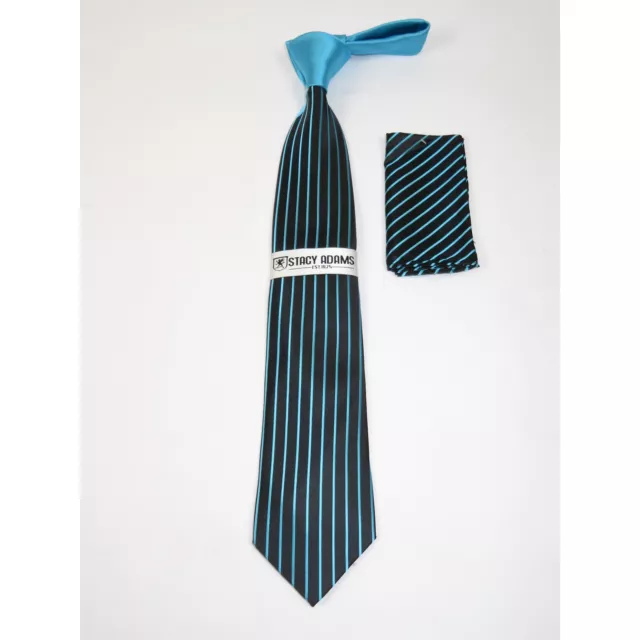 Men's Stacy Adams Tie and Hankie Set Woven Silky Fabric #Stacy31 Teal Stripe