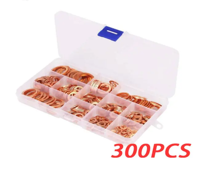 Assorted Solid Copper Car Engine Washers Crush Seal Flat Ring Gasket Set 300PCS