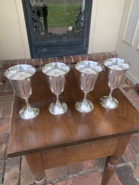 Four Vintage Gorham USA # 272 Sterling Silver Water Wine Goblets Stemware 6-1/2"