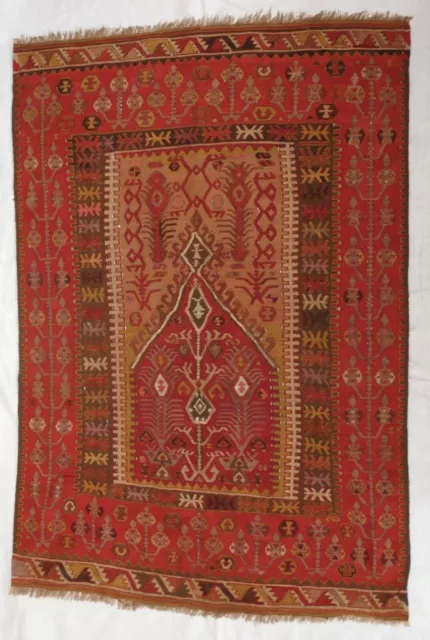 Tapis De Prière Kilim Anatolie Sivrihisar Mihrab Fils Argent 195X130 Fait Main