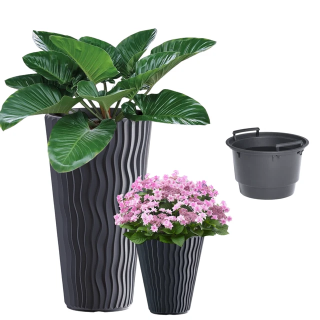 Pot De Fleurs De Luxe XL Pot De Fleur Noir Mat Aspect Pierre, Grand Pot De Fleur