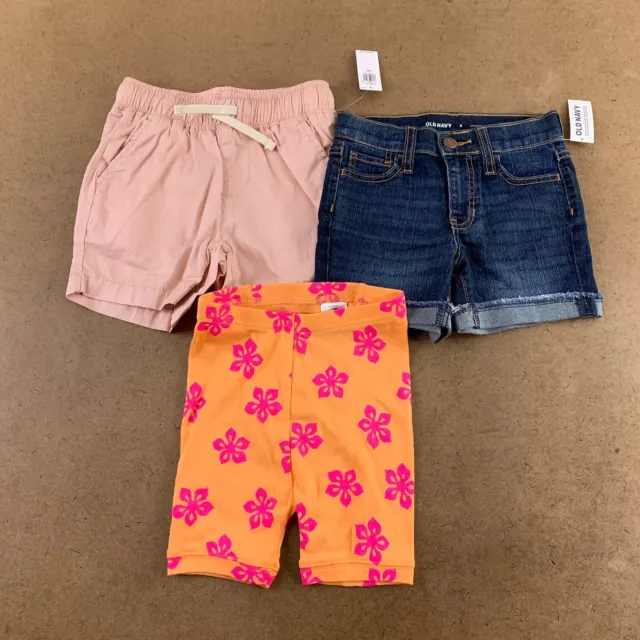 Girls Size 5 Old Navy Pink/Blue Denim Gap Orange Floral Print 3 Pack Shorts NWT