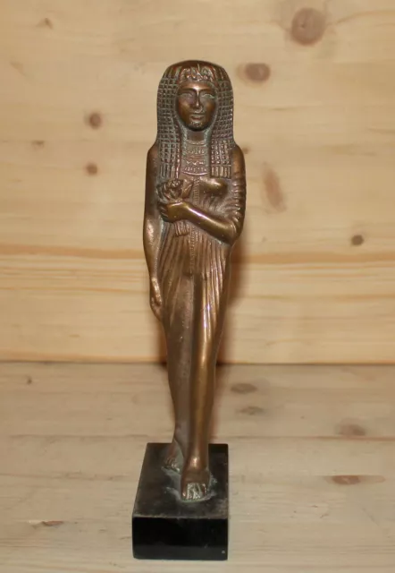 Vintage Egyptian hand made solid bronze figurine Cleopatra with marble baze