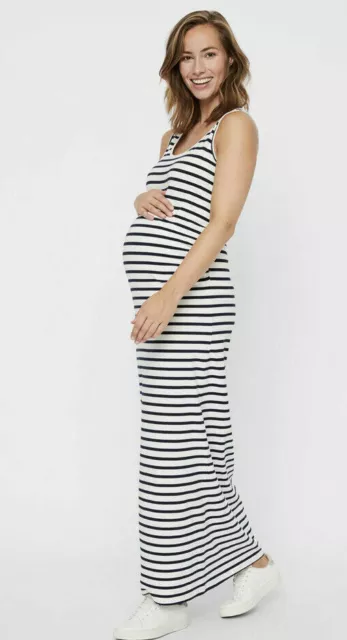 Mamalicious  Maxi Maternity Dress White / Navy Stripe M & Xl Organic Stretch