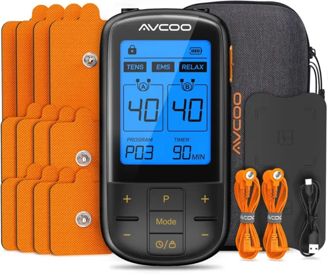 AVCOO 4 Channel TENS EMS Unit 24 Modes Muscle Stimulator for Pain