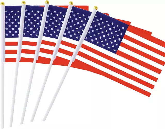 25 Pack Hand Held Small Mini Flag USA US Flag American Flag Stick Flag round Top