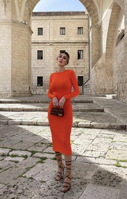 Zara Womens Ss22 Orange Open Back Midi Knit Dress Size M_2488/019 Nwt