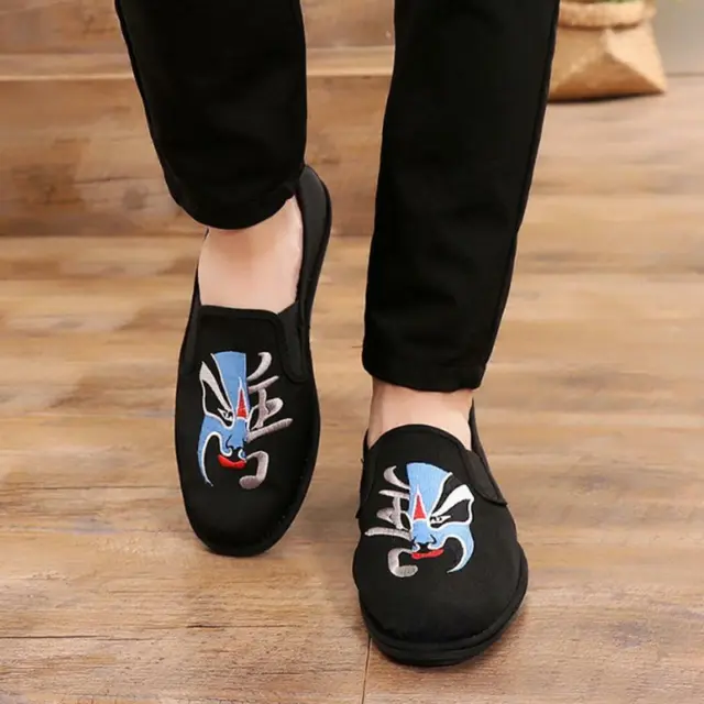 Chinese Old Beijing Peking Opera Embroidery Mens Cloth Shoes Comfy Casual Shoes