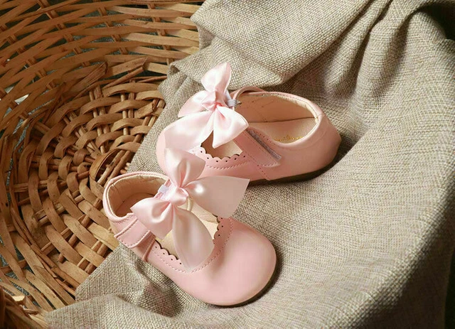 Scarpe Fiocco Spagnole Patinate Bianco Rosa Festa Matrimonio Bambina Fiore 9